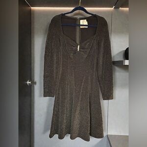 Tadashi Shoji Black, Gray & Silver Glitter Skater Dress Jewel Embellished